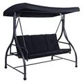 RELAX4LIFE 3 Seater Swing Chair, Garden Swing Seat Chair with Adjustable Canopy and Cushions, Outdoor Patio Hammock Convertible Bench for Balcony Backyard Poolside (Black)