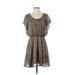 Bar III Casual Dress - Mini Scoop Neck Short sleeves: Brown Dresses - Women's Size Small