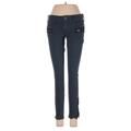 Express Jeans Jeans - Mid/Reg Rise Skinny Leg Denim: Blue Bottoms - Women's Size 4 - Dark Wash