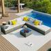 8-Pieces Outdoor Patio Furniture Sets All Weather Modern Garden Conversation Wicker Sofa with Coffee Table Set Single Sofa Combinable with Gray Cushions and Black Wicker Beige