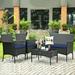 Costway 4PCS Patio Wicker Furniture Set Coffee Table Cushions w/Off White & Navy Cover