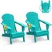 Folding Adirondack Chair HDPE Weather Resistant Patio Chairs w/Cup Holder for Fire Pit Deck Outdoor Green(Set of 2)