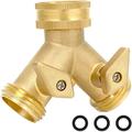 STYDDI 2 Way Heavy Duty Garden Hose Splitters Solid Brass 2-Way Water Hose Splitter Outdoor Faucet Spigot Connector Y Valve Garden Tap Hose Adapter with 3 Hose Washers