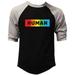 Men s Rainbow Human F187 Black/Gray Raglan Baseball T-Shirt Small