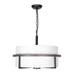 Drum Dining Room Chandelier Pendant 4 Lights Modern Farmhouse Black Metal Foyer Kitchen Island Entryway Ceiling Fixture White Linen Round Shade and Dark Grey Wood E26 17073