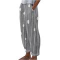 RYRJJ Women Cotton Linen Pants with Pockets Vintage Comfy Elastic Waist Palazzo Trousers Floral Print Pants(Gray XXL)