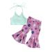 Kids Girls Summer Clothes Outfits Casual Ribbed Sleeveless Halter Tops Elastic Donut Printed Flared Pants Set