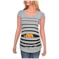 Maternity Shirts Long Short Sleeve Maternity Cute Funny Baby Print Striped Short Sleeve T-shirt Pregnant Tops Womens Maternity Tunic