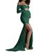 Baycosin Summer Maternity Maxi Dress Off Shoulder Long Sleeve Split Dresses for Photoshoot