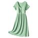 Baycosin Maternity Maxi Dress Thread Maternity Dress Thin Round Neck Short Sleeve Maternity Breastfeeding Dress