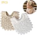 JUNWELL 2 Pcs Baby Bibs Lace Fake Collar Baby Bandana Bib for Drooling and Teething with Snap 100% Organic Cotton Bib Burp Cloths for Baby Girl Baby Shower Gift Set (White+Beige)