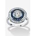 Women's 3.46 Tcw Round Cz And Sapphire Circle Ring In Platinum-Plated Sterling Silver by PalmBeach Jewelry in Silver (Size 6)