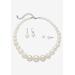 Women's Simulated Pearl Silvertone Necklace And 2-Pair Earrings Set by PalmBeach Jewelry in Silver