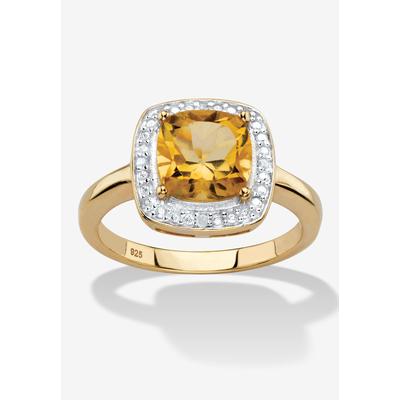 Women's 1.85 Tcw Genuine Citrine Diamond Accent 14K Gold-Plated Sterling Silver Halo Ring by PalmBeach Jewelry in Yellow (Size 8)