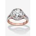 Women's 3 Tcw Round Cubic Zirconia Halo Double Shank Ring In Rose Gold-Plated by PalmBeach Jewelry in Rose Gold (Size 10)