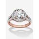 Women's 3 Tcw Round Cubic Zirconia Halo Double Shank Ring In Rose Gold-Plated by PalmBeach Jewelry in Rose Gold (Size 10)
