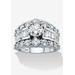 Women's 6.40 Cttw. Round And Baguette Sterling Silver Cubic Zirconia Engagement Ring by PalmBeach Jewelry in White (Size 8)