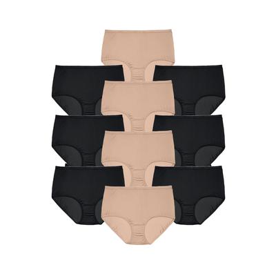 Plus Size Women's Full Coverage Cotton Brief 10-Pack by Comfort Choice in Nude Black Pack (Size 14) Underwear
