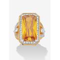 Women's 19.52 Tcw Emerald-Cut Yellow Cz Halo Cocktail Ring Yellow Gold-Plated by PalmBeach Jewelry in Yellow (Size 9)