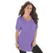 Plus Size Women's V-Neck Boyfriend Slub Tunic by Roaman's in Vintage Lavender (Size L) Long Shirt