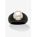 Women's 10K Black Pearl Ring Round Cultured Pearl Black Jade Yellow Gold Ring by PalmBeach Jewelry in Black (Size 9)