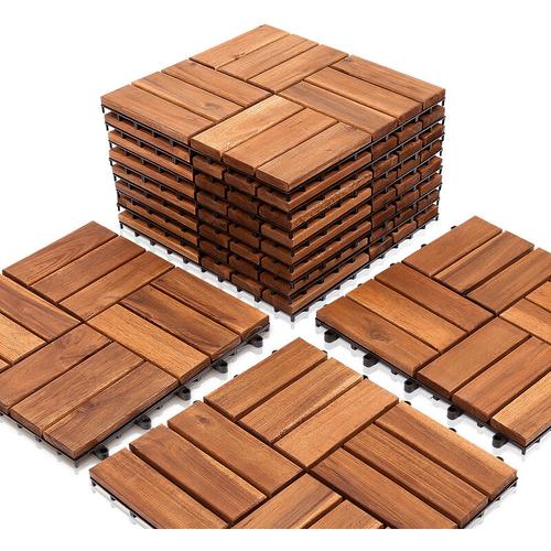 7m² Holzfliesen Akazie Mosaik Terrassenfliese 30×30 cm Fliese Stecksystem Mosaik Zuschneidbar