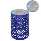 Outdoor Side Table 18 Patio End Table Small Round Heavy Duty Iron Garden Tool Plant Stand Indoor Accent Table for Patio Deck Porch Living Room Blue