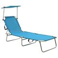 vidaXL Patio Lounge Chair Folding Sunlounger Outdoor Sunbed with Canopy Steel