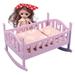Surakey Wooden Baby Doll Crib Cosplay Wooden Baby Bassinet Children Play House Toys for Family Party Birthday New Year Halloween Gift Purple Pink