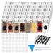 Juiluna 48 Pcs Glass Spice Jars with Spice Labels 4oz Empty Square Spice Bottles - Shaker Lids and Airtight Metal Caps - Silicone Collapsible Funnel
