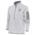 Women's Antigua Heather Gray San Francisco Giants Brushed Metallic Fortune Half-Zip Pullover Jacket