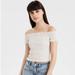 American Eagle Outfitters Tops | American Eagle Ae Ditsy Floral Off-The-Shoulder Smocked T-Shirt Size Small | Color: Cream | Size: S