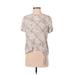 LC Lauren Conrad Short Sleeve Blouse: Gray Floral Tops - Women's Size Medium