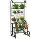 Mutool 3 Tier Hanging Plant Stand, Metal Outdoor Plant Stand Plant Shelf With Trellis, Heavy Duty Plant Ladder Shelf Plant Storage Rack Plant Display Shelf for Indoor Outdoor, Black
