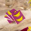 East Urban Home Ordella 4 Banana-Themed Wood Coasters Hand-Painted in Colombia Wood in Brown/Yellow | 0.2 H x 3.9 D in | Wayfair