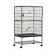 Pawhut Large Bird Cage Budgie Cage For Finch Canaries Parakeet With Rolling Stand, Slide-Out Tray, Storage Shelf, Food Containers, Dark Grey