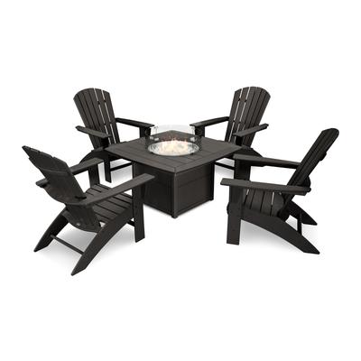 POLYWOOD Nautical Curveback Adirondack 5-Piece Conversation Set with Fire Table