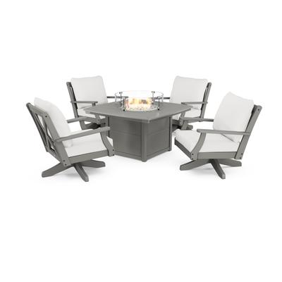 POLYWOOD Braxton 5-Piece Deep Seating Swivel Conversation Set with Fire Pit Table