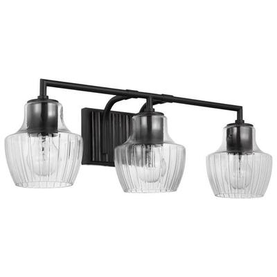 Nuvo Lighting 67703 - 3 Lamp Black/Silver Clear Ribbed Glass Indoor Vanity Light Fixture (DESTIN 3LT VANITY BLK/SL (60-7703))