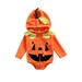 Baby Halloween Romper Long Sleeve Pumpkin Shaped Hooded Bodysuit Zipper Jumpsuit Outfit Clothes