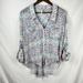 Free People Tops | Free People Women's Easy Rider Sheer Blue Pink Geometric Button Up Blouse Sz Xs | Color: Blue/Pink | Size: Xs
