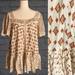 Free People Dresses | Free People Size Xs Mini Dress Tunic Short Sleeve Square Neck Brown Ivory Print | Color: Brown/Cream | Size: Xs