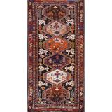 Geometric Ardebil Persian Vintage Runner Rug Handmade Wool Carpet - 4'4"x 9'5"