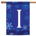 Blue and White Winter Snowflakes Monogram I Outdoor House Flag 40" x 28"