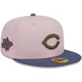 Men's New Era Pink/Blue Cincinnati Reds Olive Undervisor 59FIFTY Fitted Hat