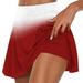 Ernkv Women s Fake Two Piece Trouser Skirt Shorts Summer Clearance Gradient Tennis Skirts Athletic Trousers Running Sports Stretch Yoga Fashion Breathable Relaxed Clothing Red XL