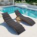 LYPER Outdoor Patio Wood Portable Extended Chaise Lounge Set with Foldable Tea Table for Balcony Poolside Garden Brown Finish+Dark Gray Cushion