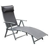 Outsunny Steel Sling Fabric Outdoor Folding Chaise Lounge Chair Recliner - Grey