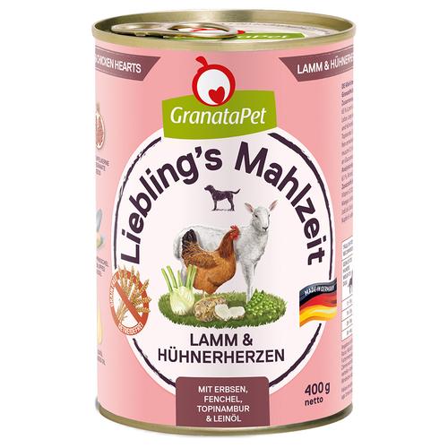 6x400g Granatapet Liebling's Mahlzeit Lamm & Hühnerherzen Hundefutter nass