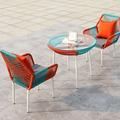 SHINYOK Round 2 - Person 27.56" Long Aluminum Bistro Set w/ Cushions Glass/Wicker/Rattan in Blue/Orange | 27.56 W x 27.56 D in | Outdoor Furniture | Wayfair